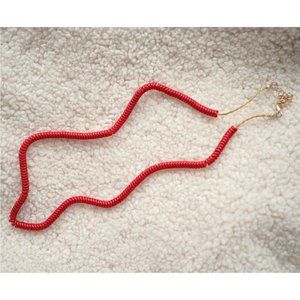 Red Bead Straw Necklace w/ Gold Chain